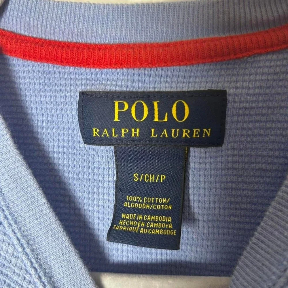 Polo‎ Ralph Lauren Shirt Mens Small Blue Waffle Knit Thermal Crewneck Pony Logo